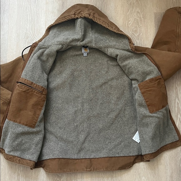 Carhartt Tan Sherpa lined hooded jacket 2XL - Picture 4 of 6